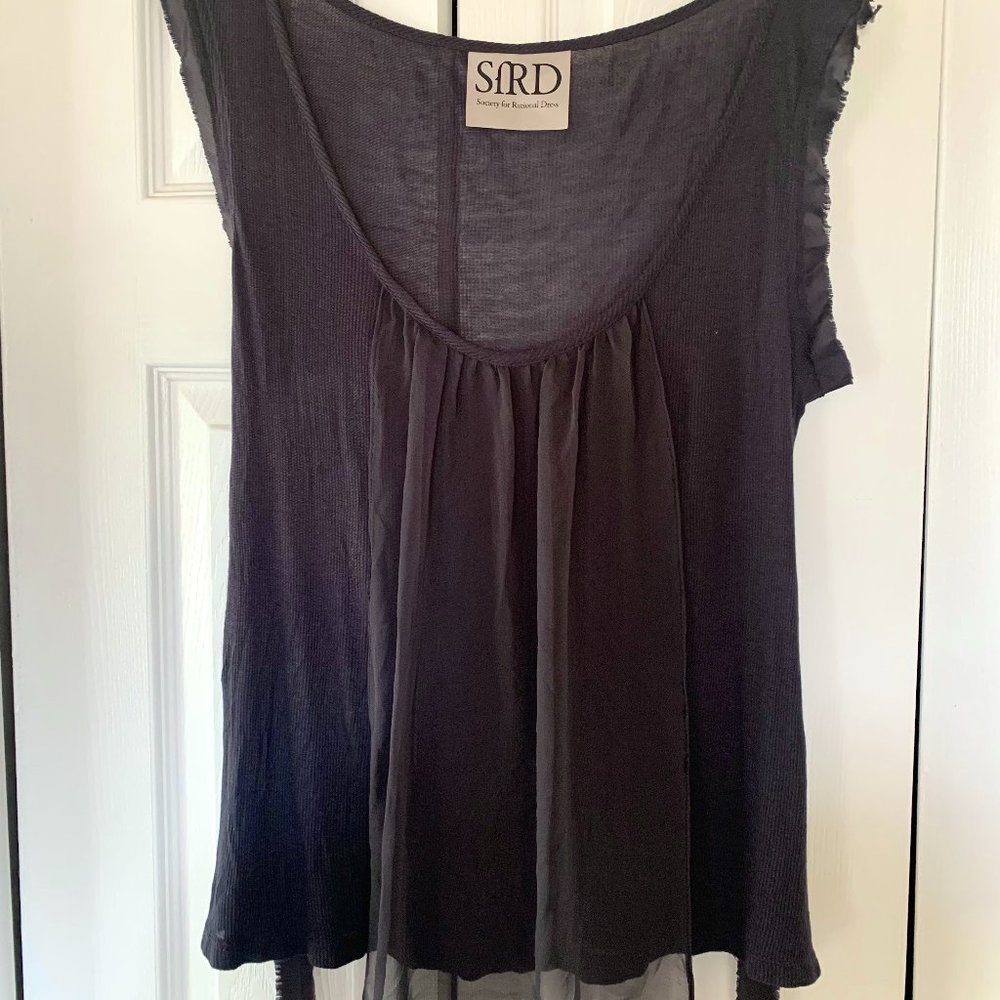 Society For Rational Dress SFRD Blue Gray Silk Panel Top With Tie